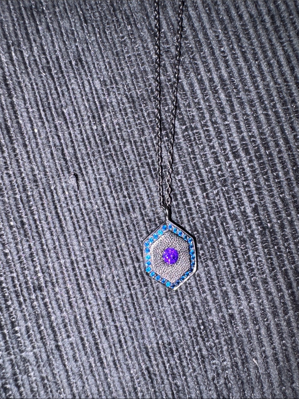 Marcela Hexagon Pendant Necklace with Purple and Blue Stones - Women Jewelry